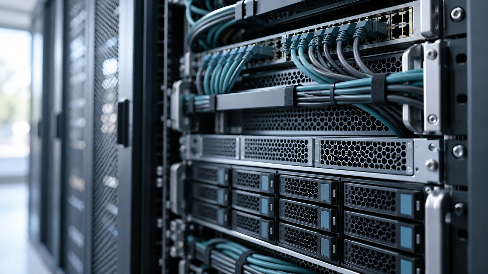 Illustratives Detailmotiv strukturierter Netzwerk- und Servertechnik